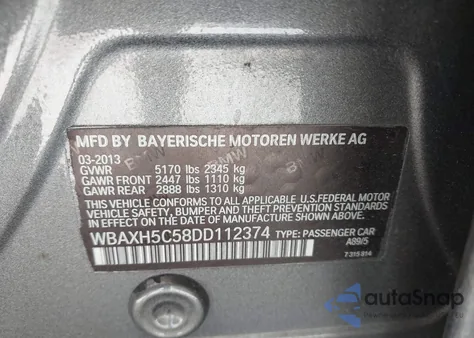 2013 BMW 528I xDrive from USA, damaged, VIN WBAXH5C58DD112374